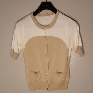 Cream and White Women's Cardigan